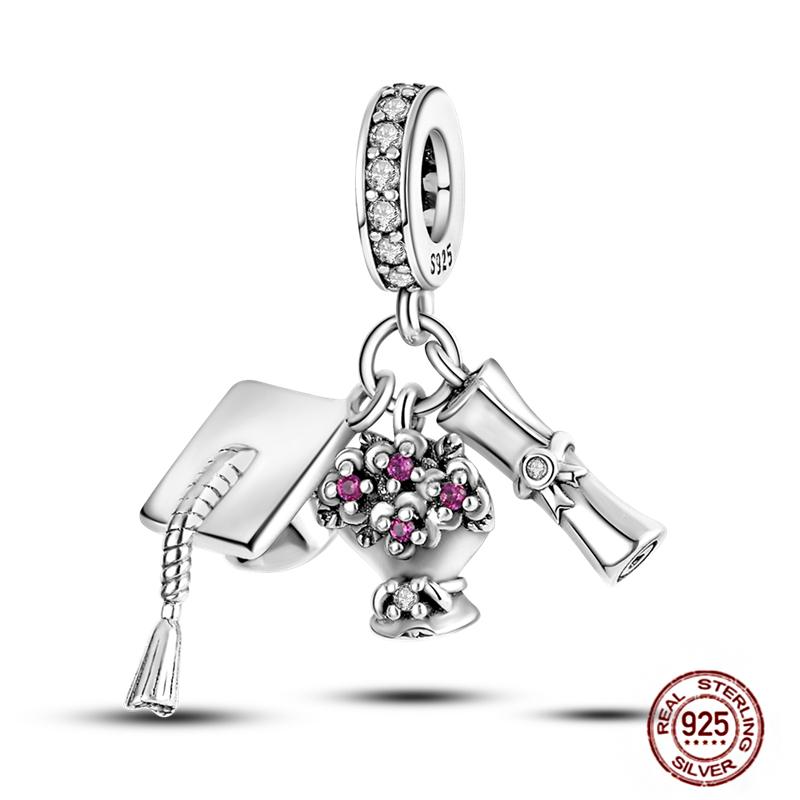 Charms Beads 925 Sterling Copper Pink Butterfly Luminous Firefly Chameleon Heart Charm Fit Original Bracelet DIY Holiday Zircon