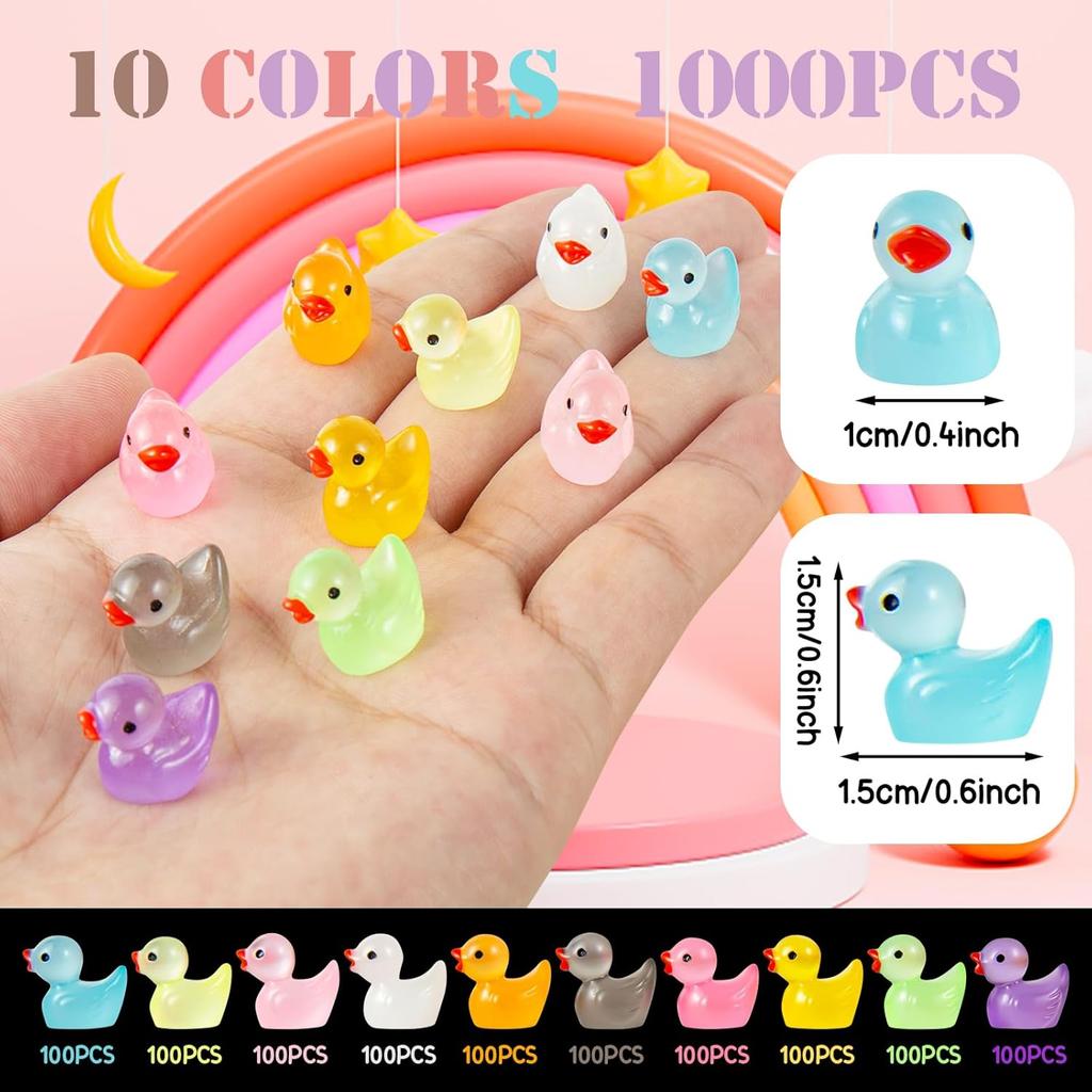 1000Pcs Luminous Mini Resin Duck Tiny Duck Figurine for Fairy Garden Landscape Aquarium Potted Plant Prank Game DIY Ornament Party To Hide, Miniature