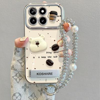 Suitable For 14 Phone Case With Hanging Rope Ins Wind 13pro Protective Case New Women's 12 Anti Drop Coffee Bean Bear
