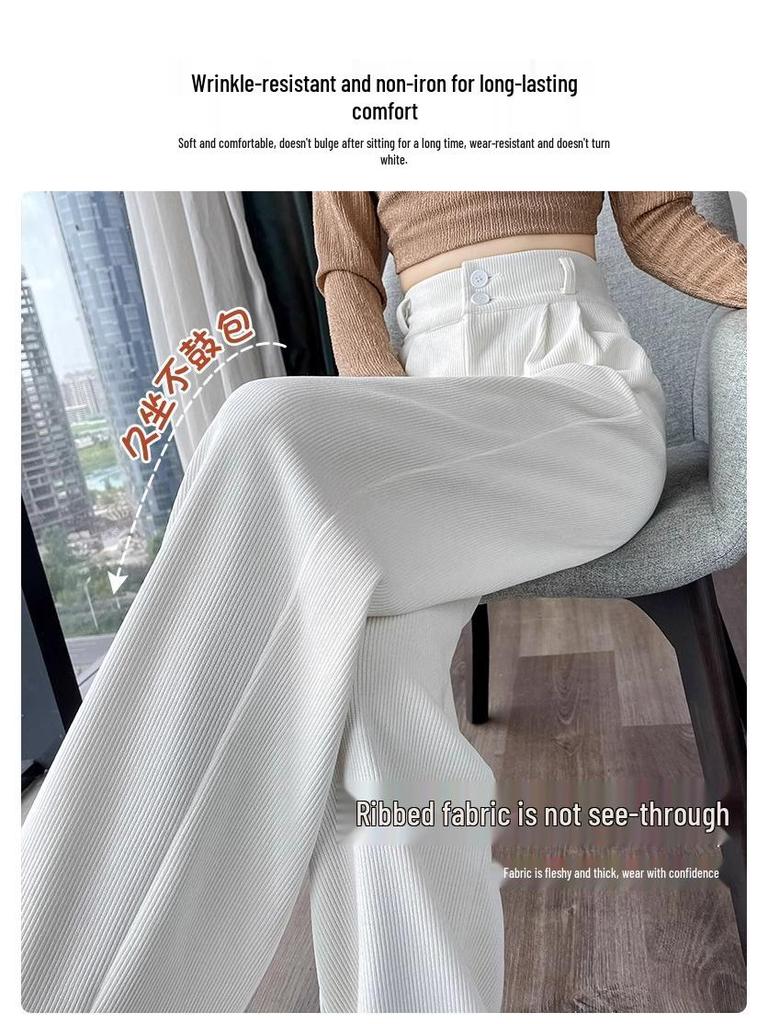 145cm Fleece-Lined High-Waisted Wide-Leg Chenille Pants - Women's XS, Petite, Black, Casual Autumn/Winter