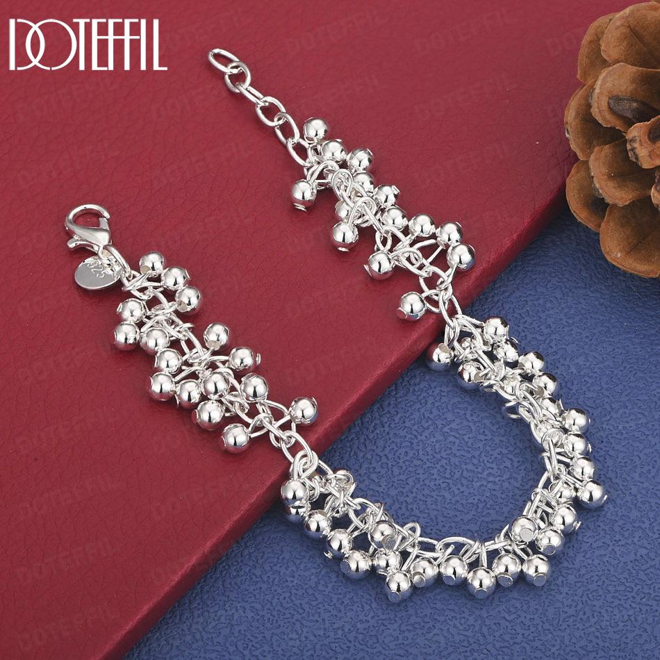 

925 Sterling Silver Wedding Jewelry Grape Bead Charm Bracelet 20cm