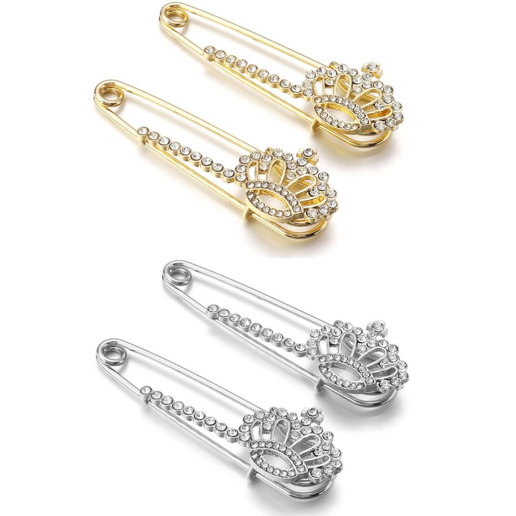 2pcs/Lot Alloy Rhinestone Brooch Pins Gold Silver Color Safety Fixed Brooches for Garment Decoration Jewelry Making
