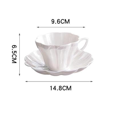 Oeny Petal Pearl Glaze Ceramic Coffee Cup & Saucer Set