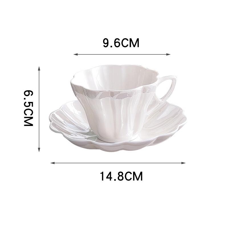 Oeny Petal Pearl Glaze Ceramic Coffee Cup & Saucer Set