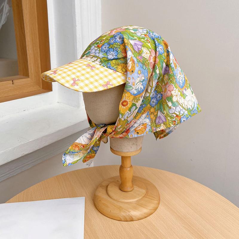 French Retro Literary Printing Headscarf Caps For Women Spring And Summer Outdoor Shopping Po Seaside Vacation Sun Hat