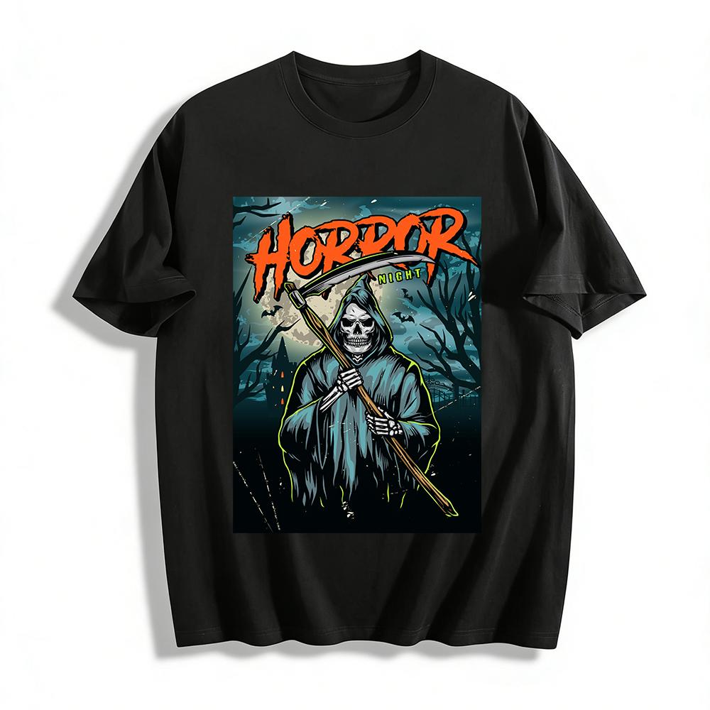 

Horror Night Grim Reaper Print Dark Style Halloween Casual Top Pure cotton T-shirt XXS