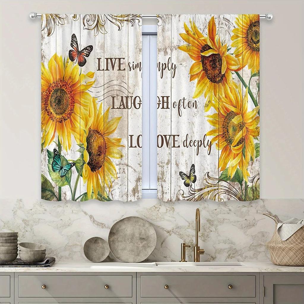 2pcs Farmhouse Kitchen Curtains Rustic Country Fork Knife Vintage Window Treatment For Kitchen Bedroom Cafe Living Room Home Dec