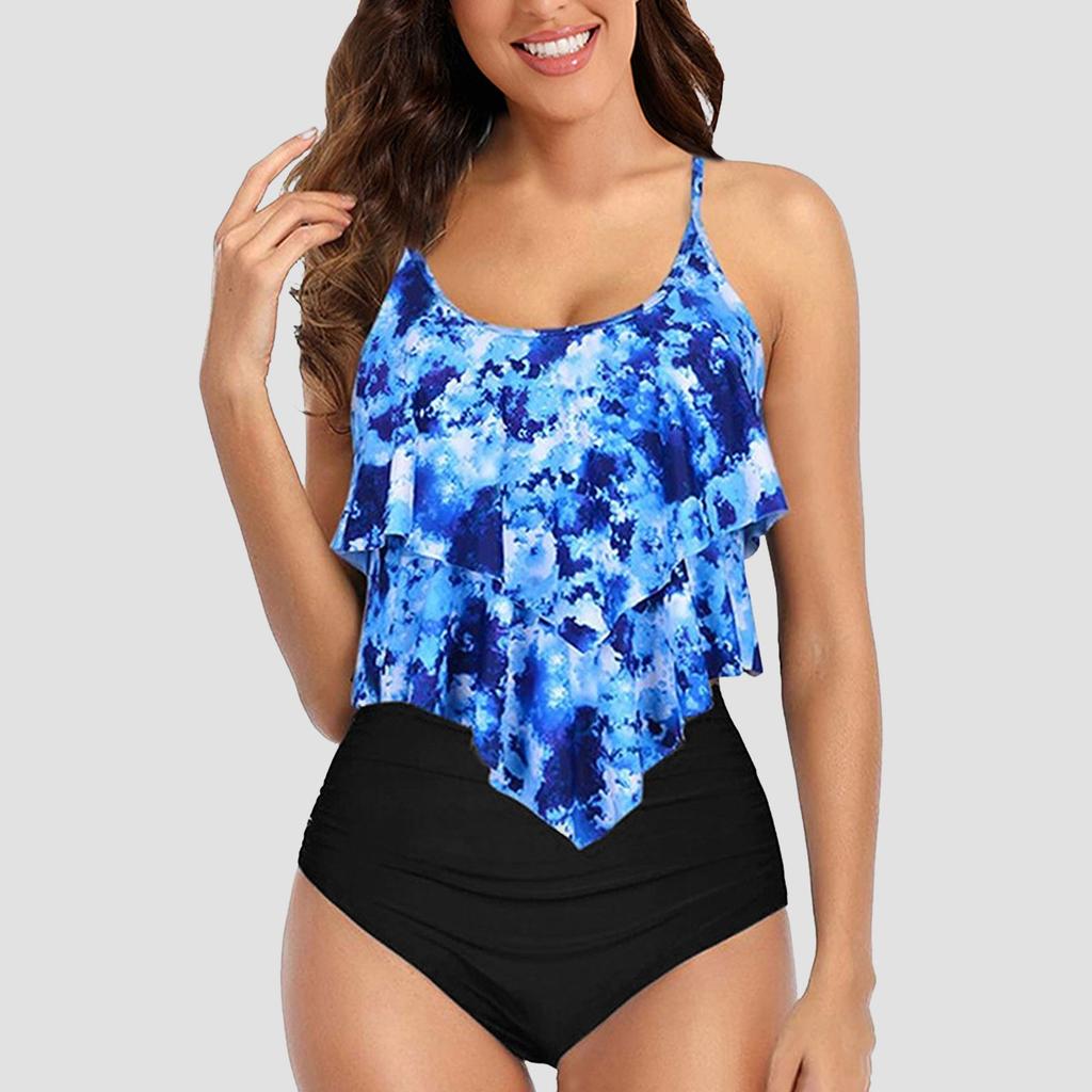 Dames Vintage Zwempakken Vrouwelijke Ruche Geplooide Split Zwempak Elegant Conservatief Zwempak Hoge Taille Broekjes Temperament Bikini