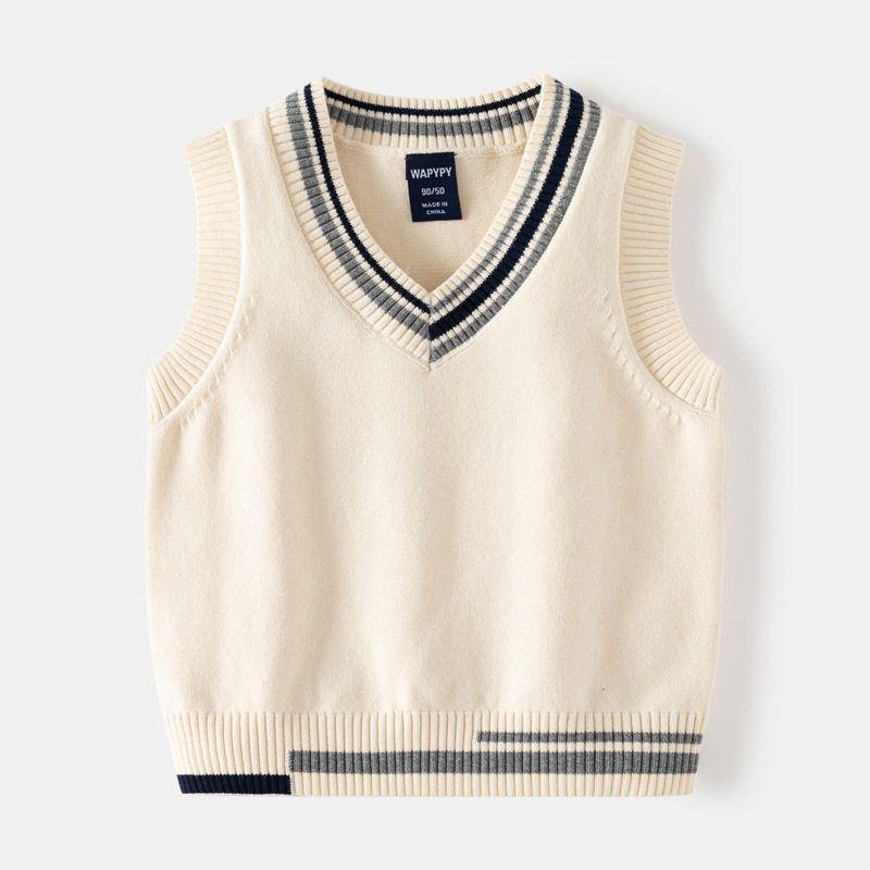 Spring and Autumn Preppy Style Sweater Sleeveless Waistcoat Children s Clothing Beige 120