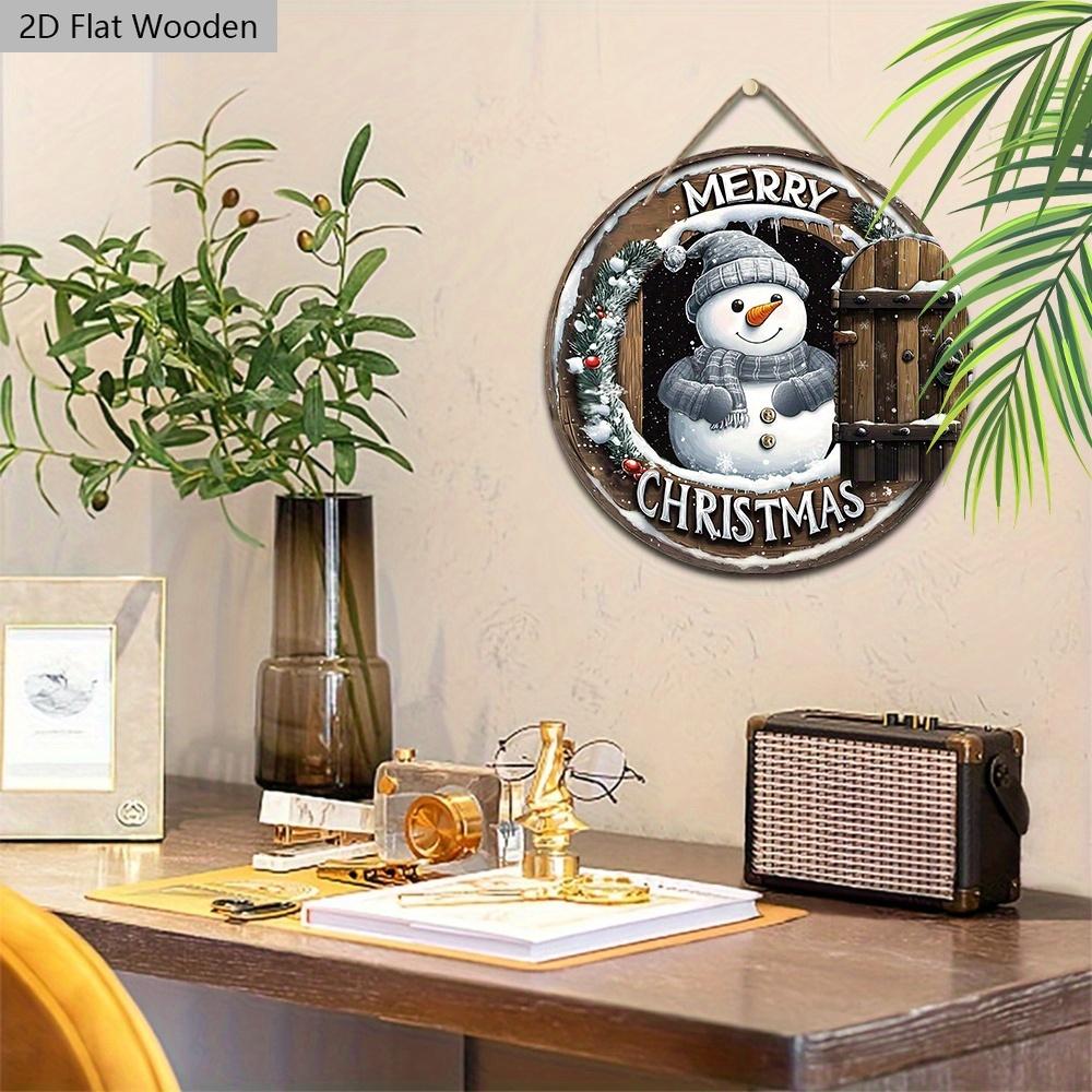Warm Winter Christmas Wooden Sign with Snowman Pattern - Navidad Round Sign for Front Door, Wall Hanging Decor - Ideal Christmas Ornament