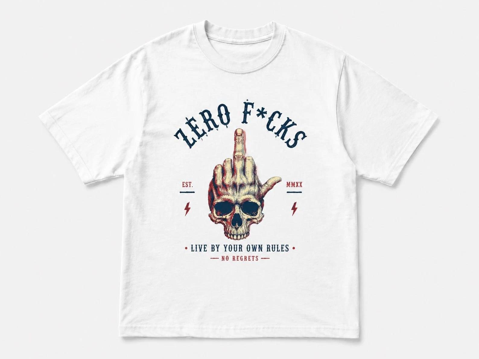 Zero F*cks Skull Graphic Tee, Rebel Punk Streetwear Shirt M