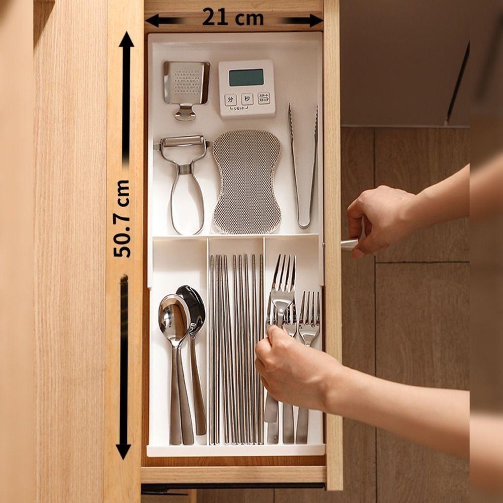 Space Saving Adjustable Flatware Tray Plastic Silverware Drawer Organizer Utensil Tray  Bedroom