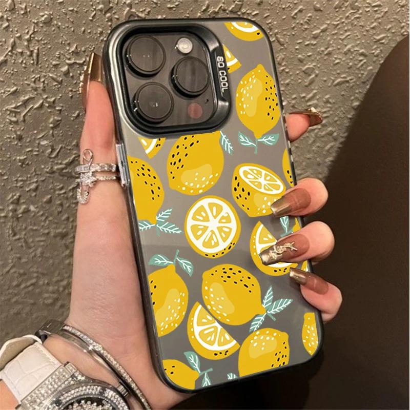 Striped Lemon Case For iPhone 16 11 12 Pro Max 16e 17 Air 13 Mini XR XS Max X 6 6S 7 8 Plus Laser Full Protection Phone Casing