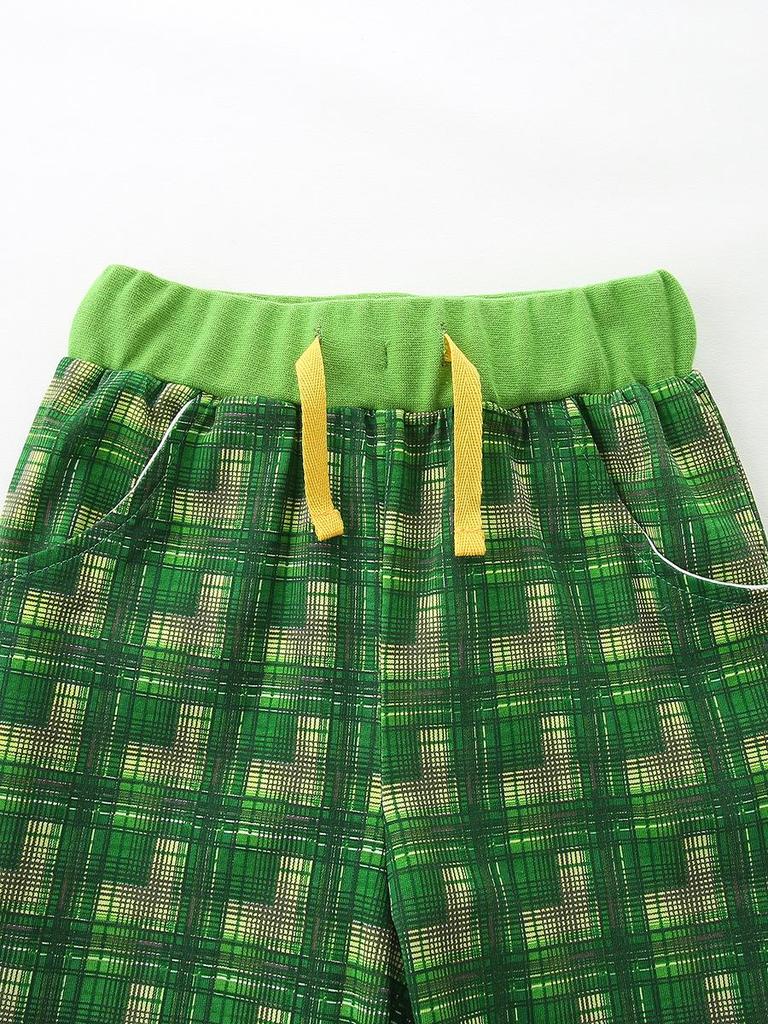 Plaid Boys' Shorts & Excavator Print Shirt Set - Summer Two-Piece Outfit