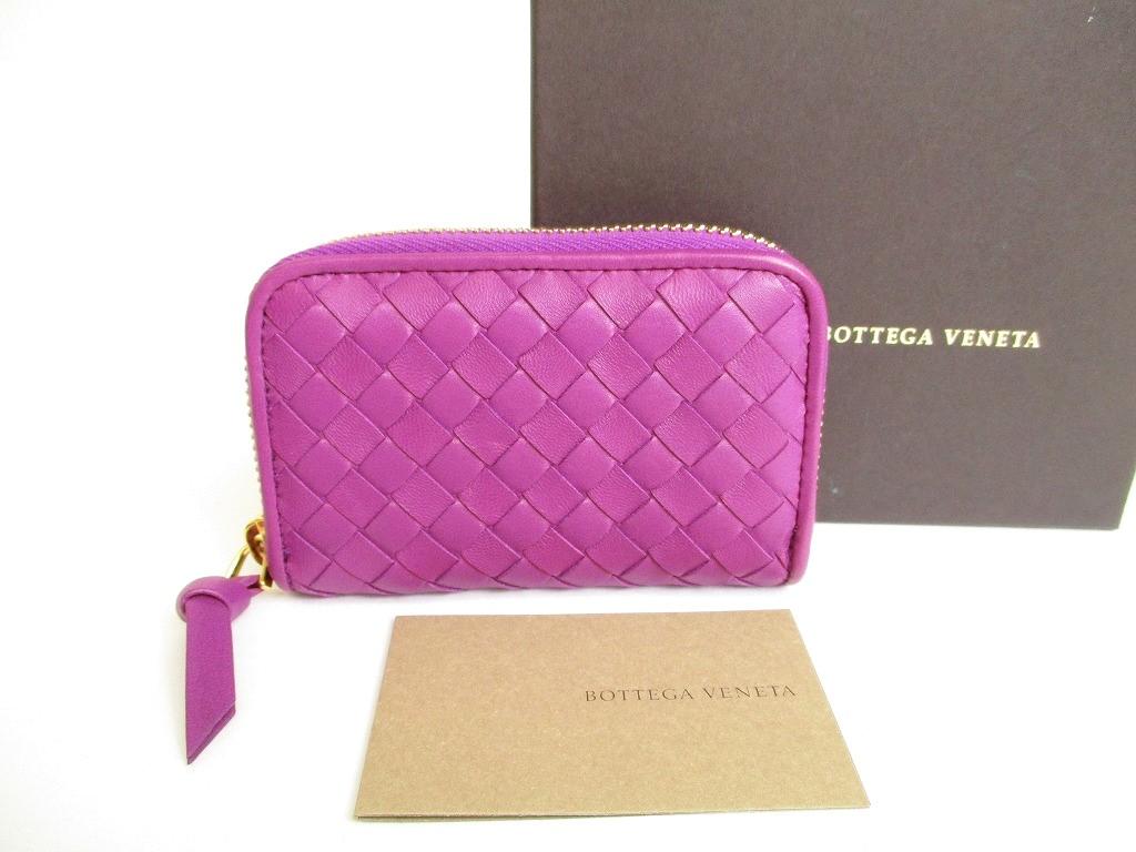 Authentic BOTTEGA VENETA Intrecciato Purple Leather Round Zip Coin Purse #9794  Refurbished