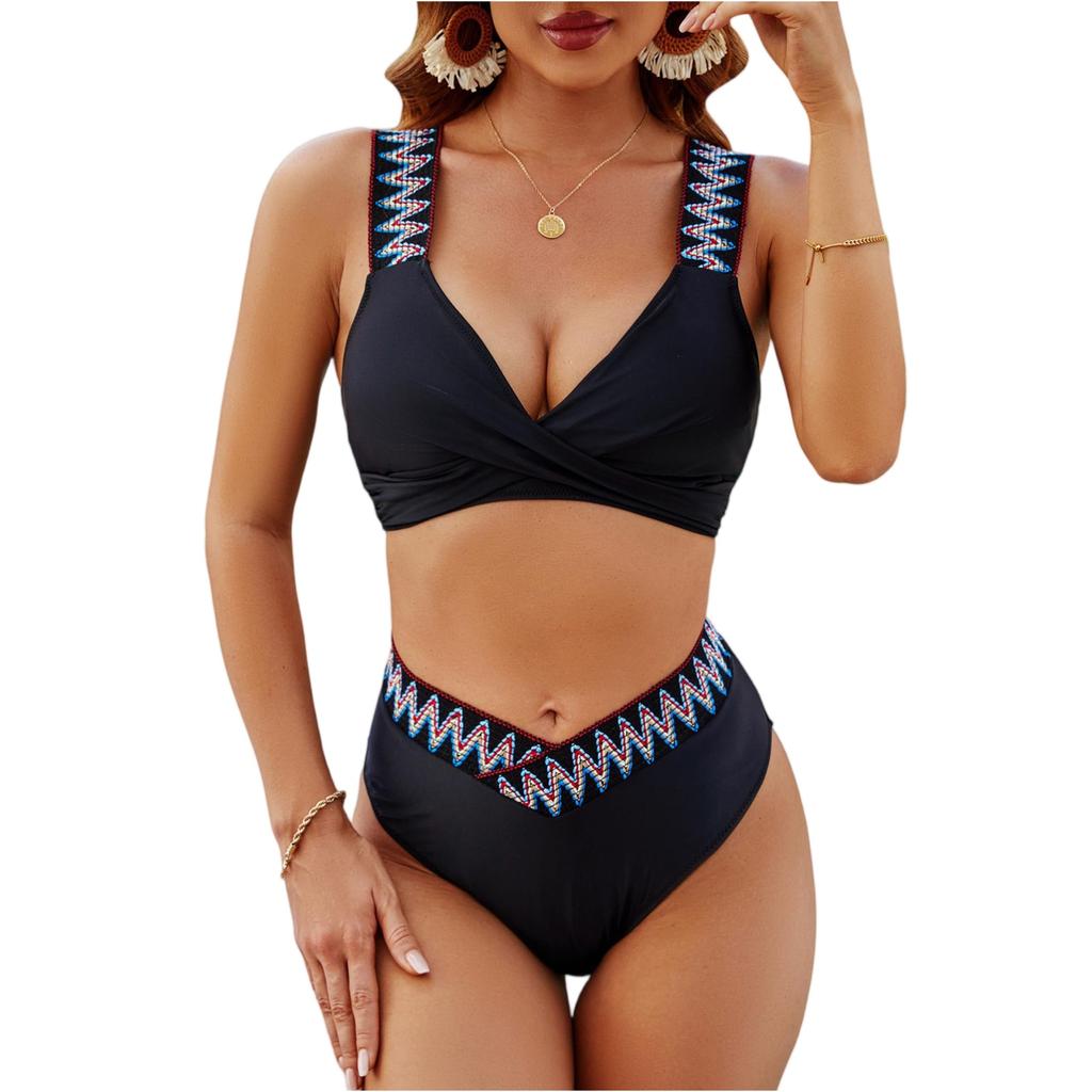 Women Two Piece Bikini Set with Trim High Waist Swimsuit Top and Bottom Swimwear for Beach Pool Sports