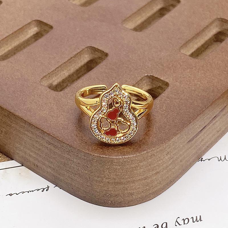 Court Style Medieval Red Lucky Transfer Enamel Drip Oil Opening Ring Butterfly High Sense Ring Woman