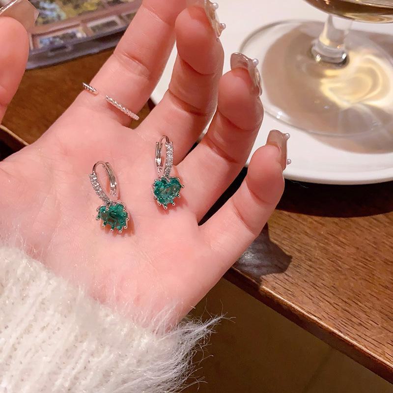 Exquisite Blue Zircon Micro-Inlaid Diamond Heart Earrings for Women