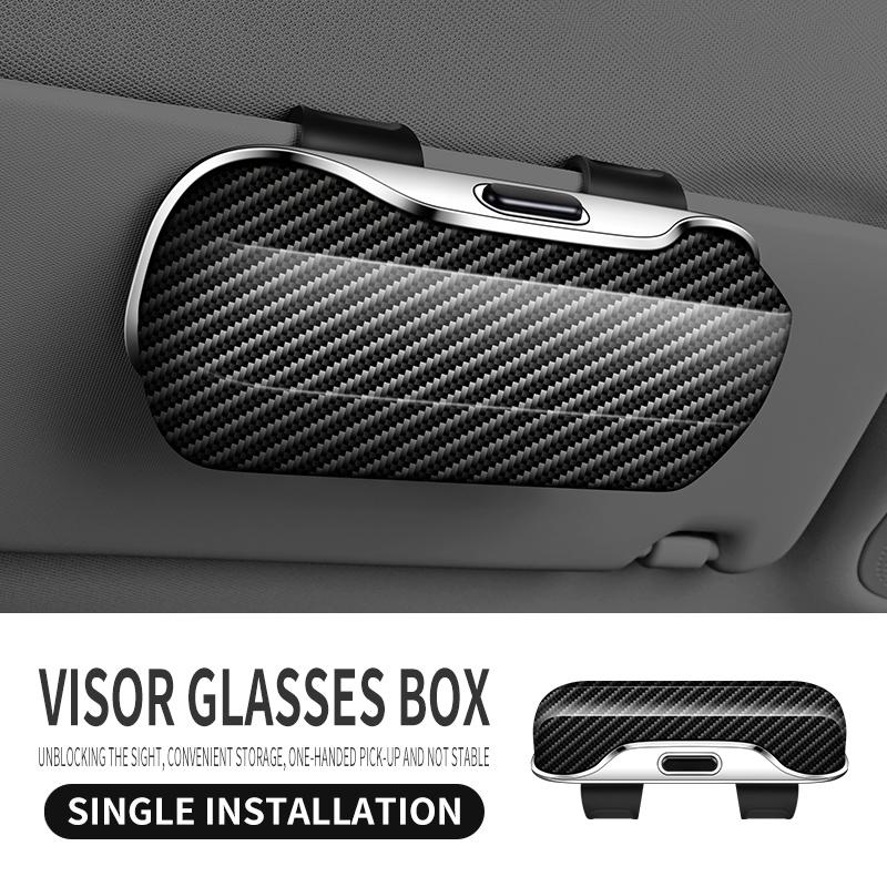 Car carbon fiber glasses case, car sun visor storage, sunglasses holder, press open multifunctional card clip