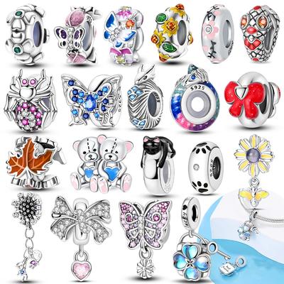 Pink Butterfly Clover Bear Sunflower Original Copper Charms Bead Fit Bracelet Women Accessory Jewelry Diy Gift Make
