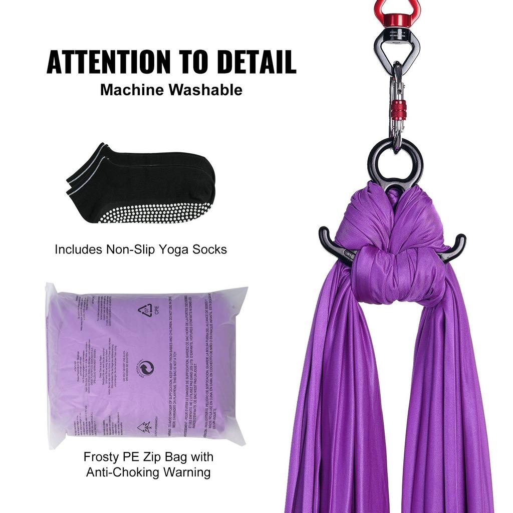 VEVOR Tessuto Aereo & Altalena Yoga, 8 Metri, Kit Amaca Yoga Aereo con Tessuto in Nylon 100 gsm, Kit Completo di Montaggio e Guida Facile all'Installazione
