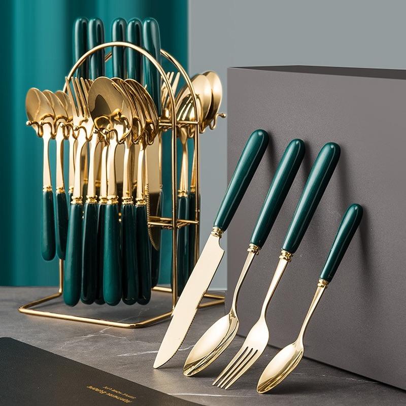 Goods Ceramic Handle 24 Main Piece Knife Fork Spoon Stainless Steel Western Tableware 24 Piece Gift Box Set