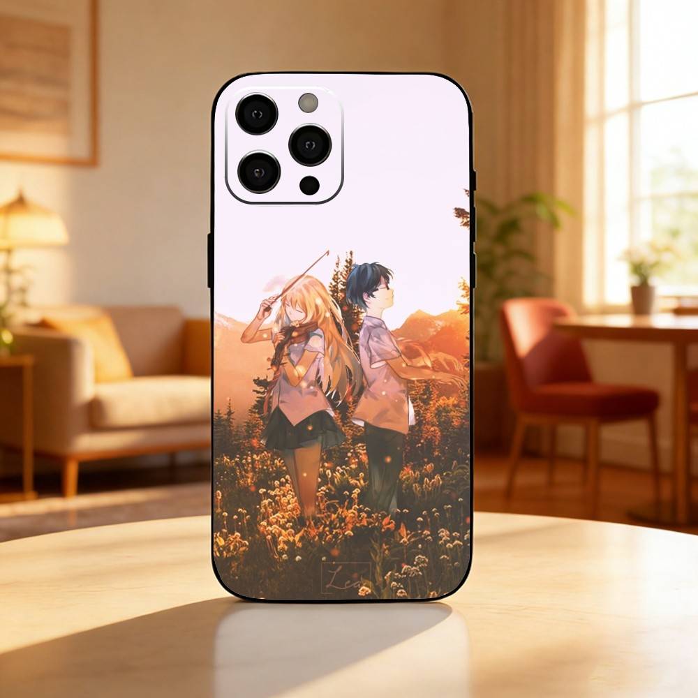 Amine Your Lie In A-Aprils Phone Case For iPhone17,16,15,14,13,12 Plus,Max Soft Silicone Black Cover