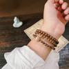 Golden Sandalwood Bodhi Beads Bracelet - Unisex Lotus Design, Multi-Loop Style