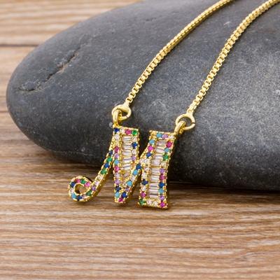 New Arrival Fashion Special Custom Design 26 Initial Letters Necklace Copper CZ Rainbow Pendant Best Family Name Jewelry Gift