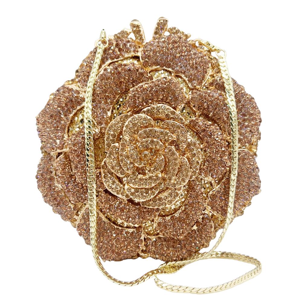 Gold Flower Diamond Evening Clutch Purse