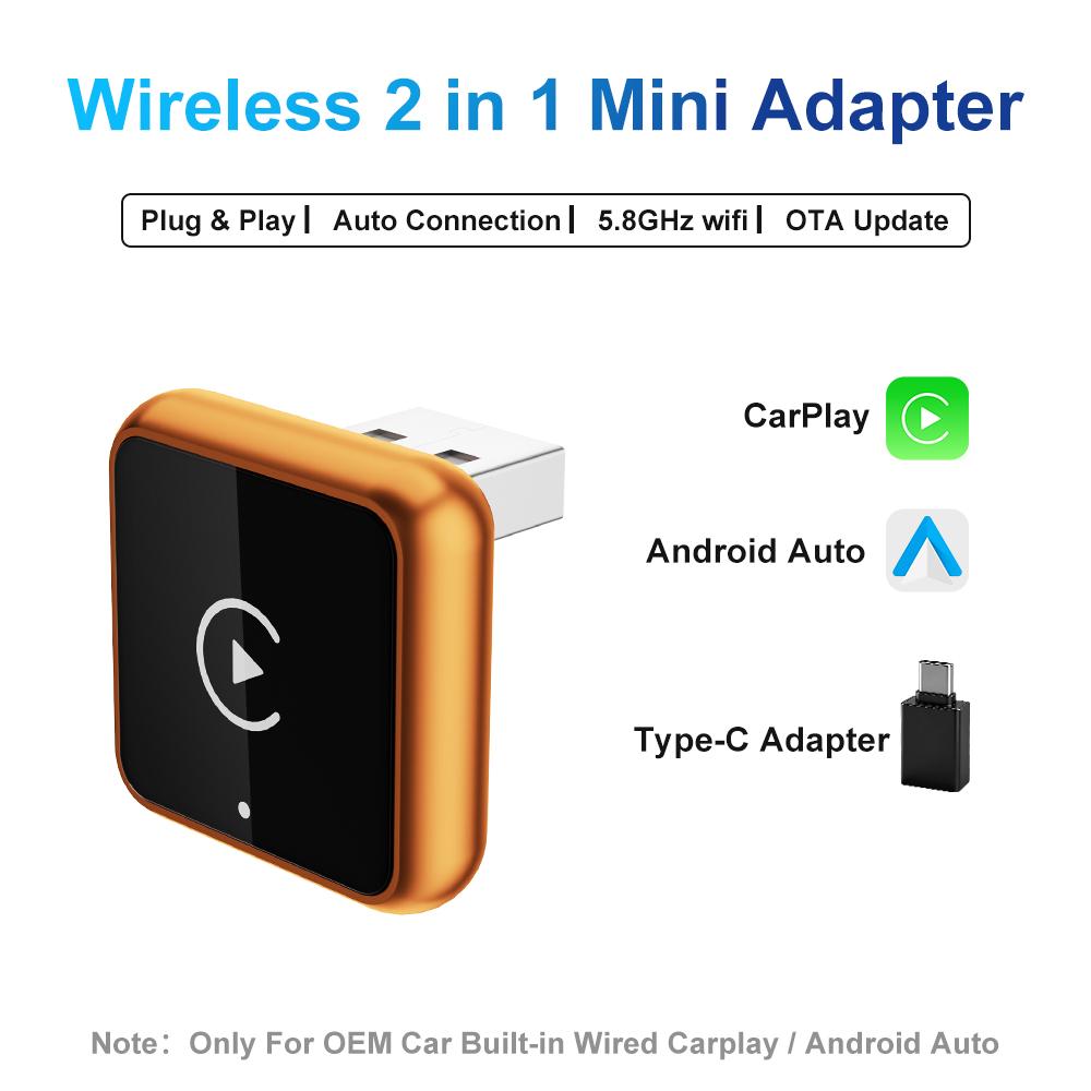 2in1 2026 Wireless CarPlay Android Auto Adapter Alloy shell USB Dongle Plug and Play Universal for Toyota Nissan Honda Ford Car 2 IN 1