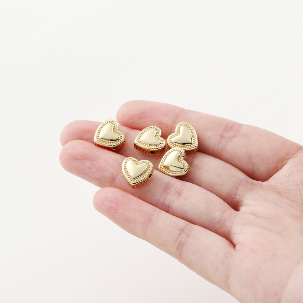5pcs/lot 14K/18K Gold Plated Brass Love Heart Spacer Beads Handmade DIY Bracelet Jewelry Accessories Beaded Material Findings