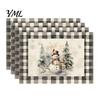 Holiday Party Supplies 4Pcs Christmas Linen Placemat Set, Cartoon Snowman Gingerbread Gnome Table Pattern Placemats Mat, Heat Resistant Place Mat for