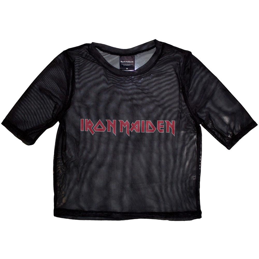 Iron Maiden Top corto in rete con logo da donna/donna