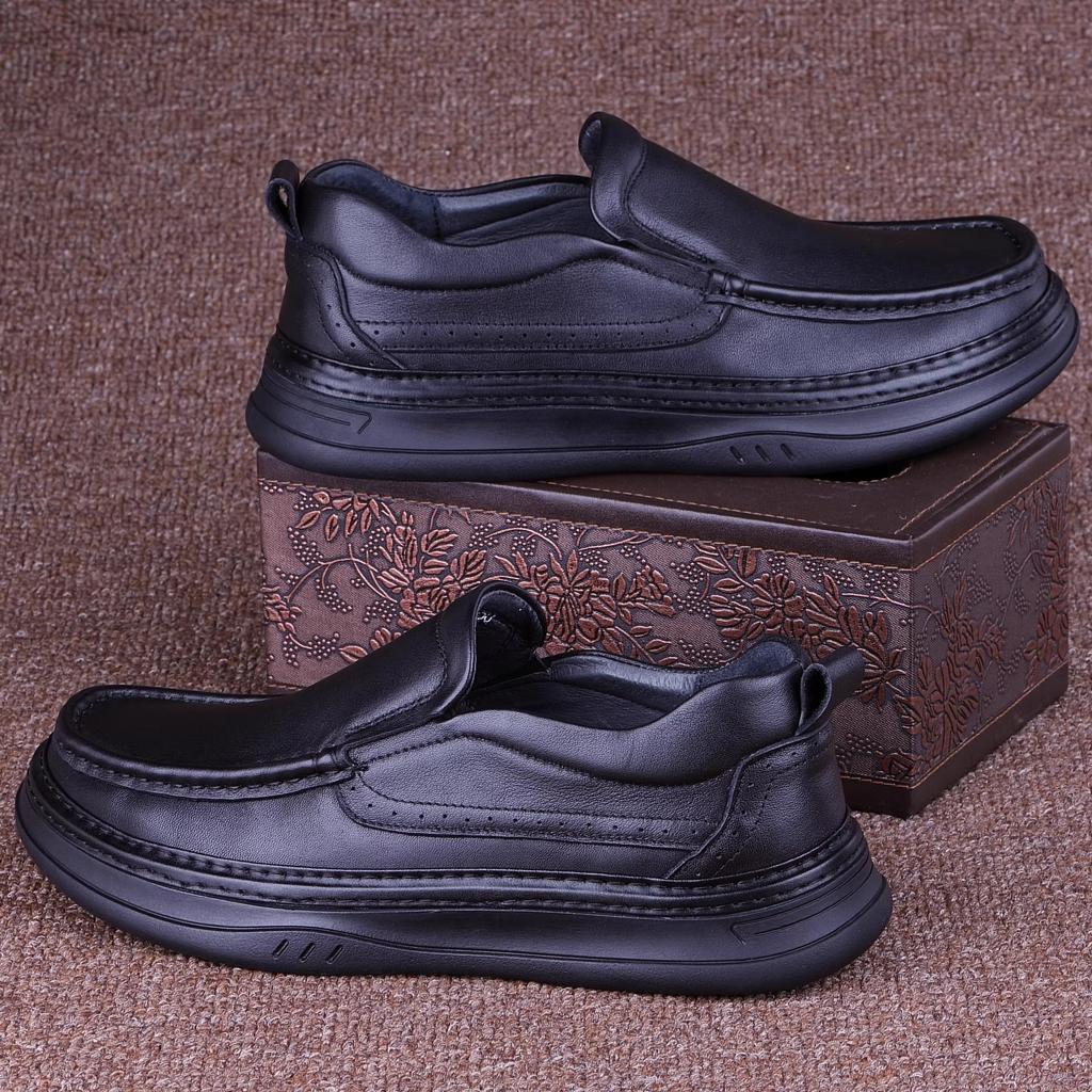 Autumn breathable cowhide casual men's leather shoes genuine leather winter velvet solid soft-soled casual leather shoes