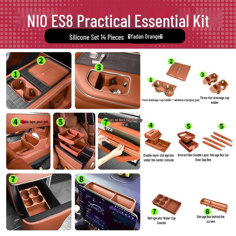 Nio ES8 Console Silicone Pad & Storage Box Set - Fits 26 Model Accessories for Interior Decoration.