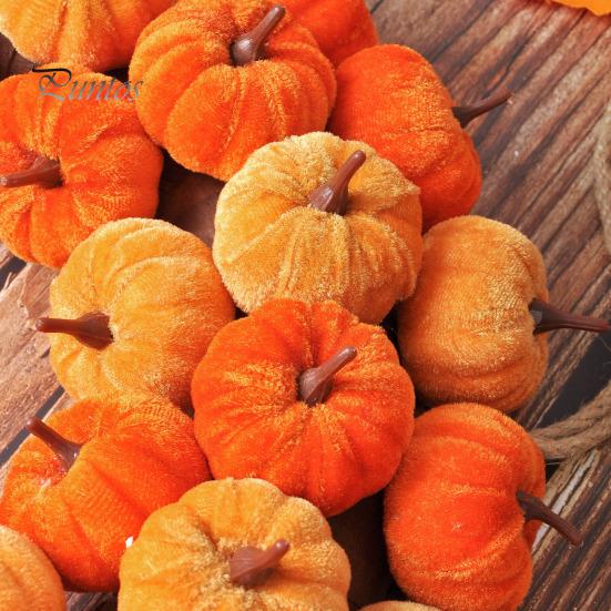 Decorative Fall Pumpkins Velvet Pumpkin Wreath Door Hanger, Thanksgiving Garland, Rustic Autumn Table Centerpiece Harvest Decor for Entryway