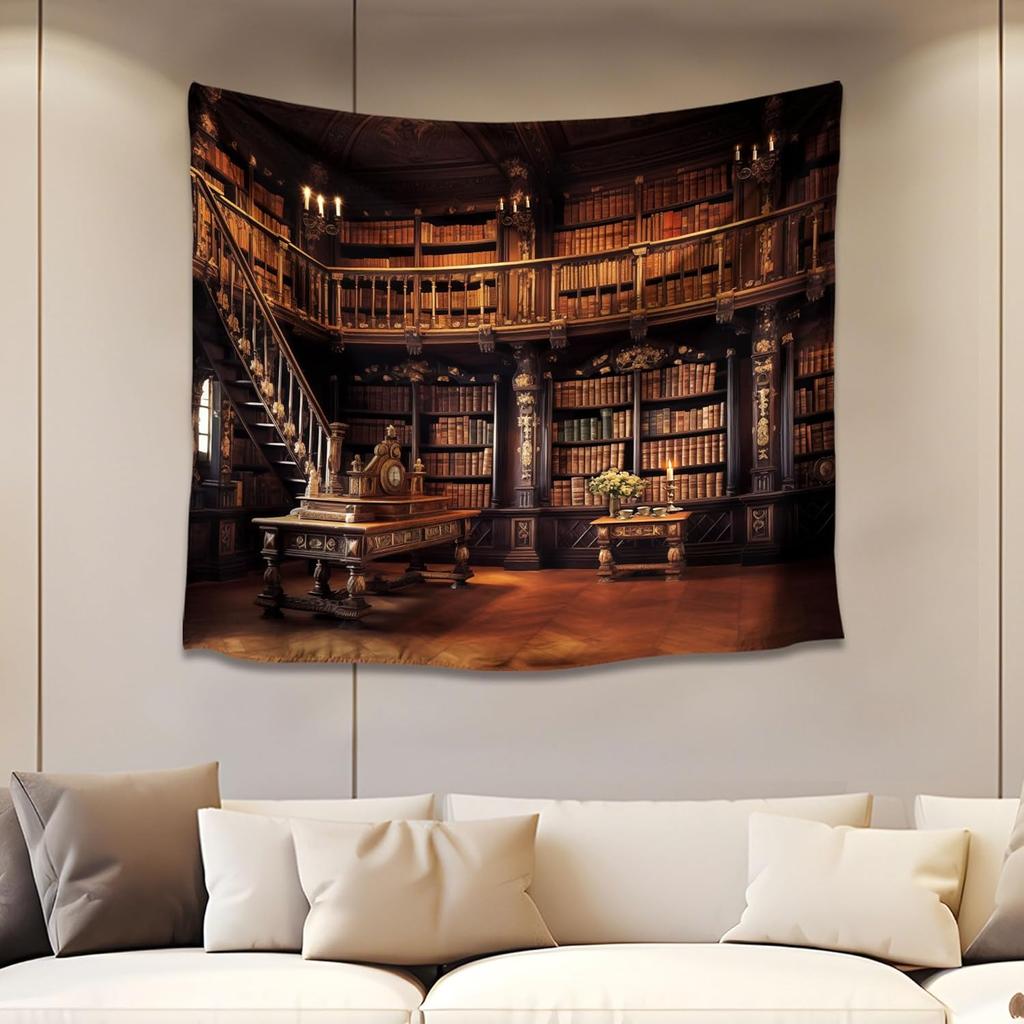 Bookshelf Tapestry Fairy Tale Forest Academic Tapestry Wall Hanging Fantasy Witch Backdrop for Bedroom Living Room Decor