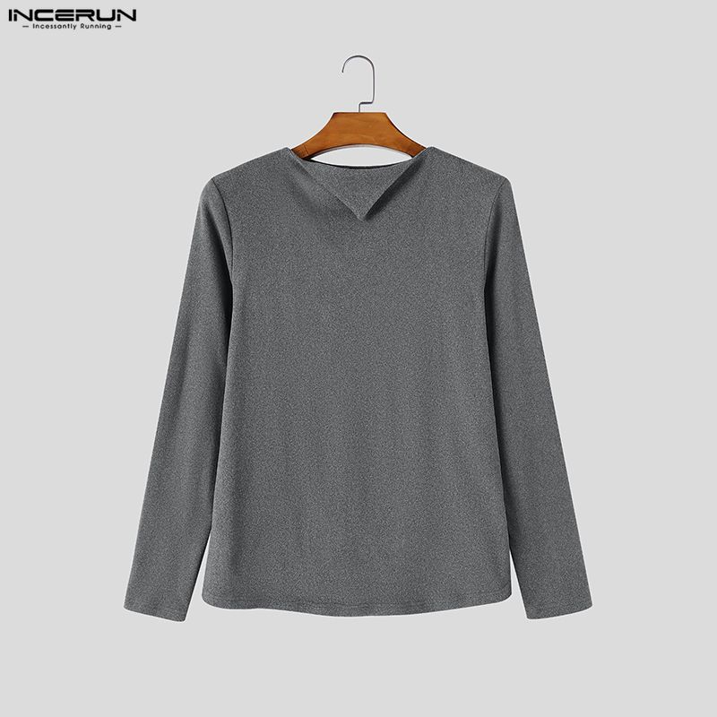 INCERUN Mens V Neck Slim Fit Long Sleeve T Shirt Lightweight Casual Basic Te Tops