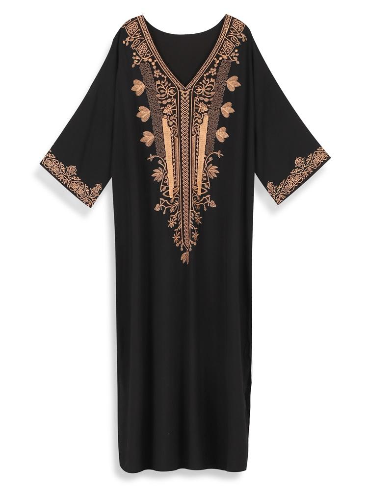 EDOLYNSA Plus rozmiar haftowane czarne damskie sukienki Kaftan wakacyjna sukienka plażowa narzutka na strój kąpielowy strój wypoczynkowy przytulny dom szata Q1676