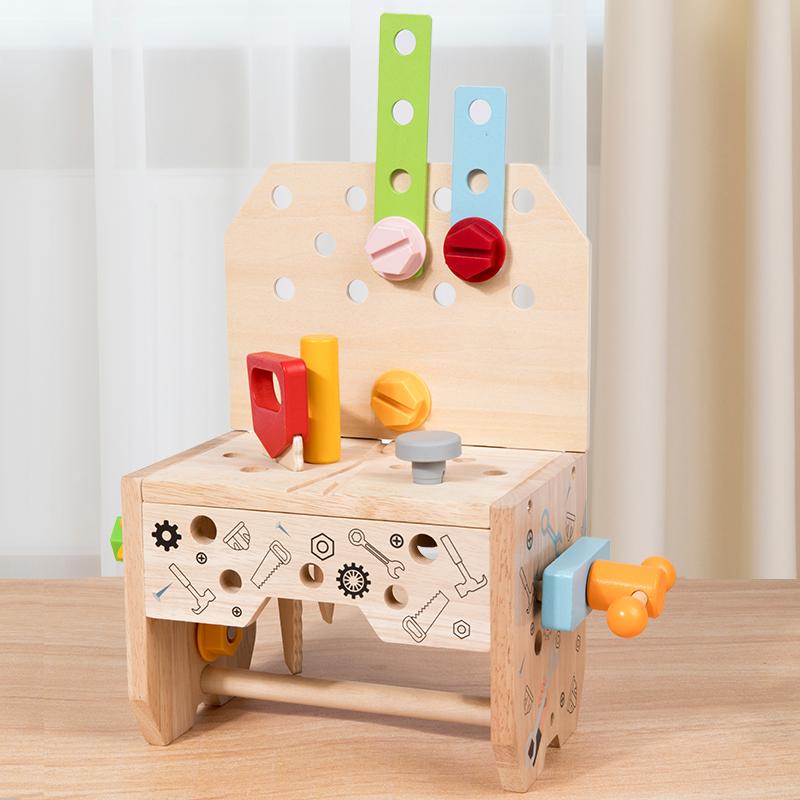 Kids Wooden  Tool Box Toy Pretend Game Puzzle Disassembly Set Simulation Multifunctional Repair Carpenter Tool Boy Gift