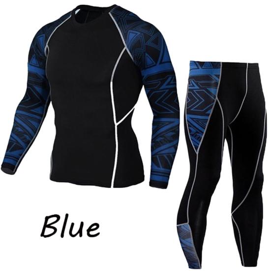 2Pcs/Set Men Printed Tracksuit Compression Shirt Pants Workout Rashguard Tights
