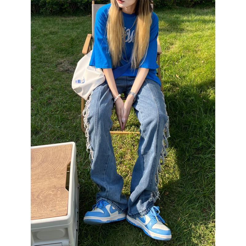 Pantalones vaqueros con agujeros rasgados laterales para mujer