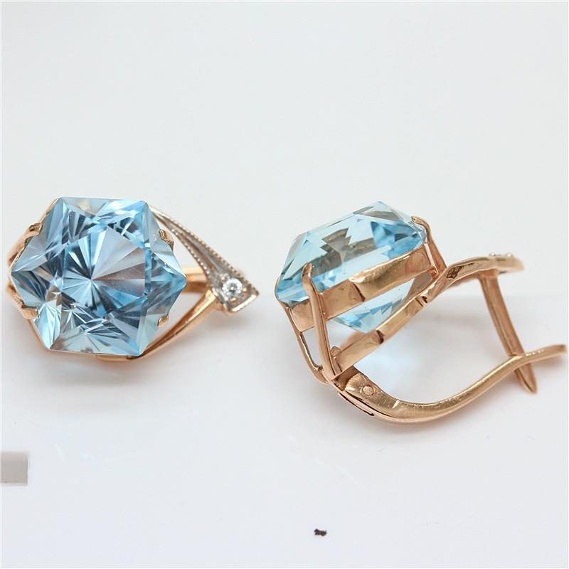 Exquisite Russian 585 Purple Gold Topaz Earrings For Women'S Crystal Clear Simple Temperament Rose Gold-Plated Colored Gold Earrings