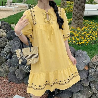 Damen Lässiges Rundhals Lockeres Kurzarm Printkleid