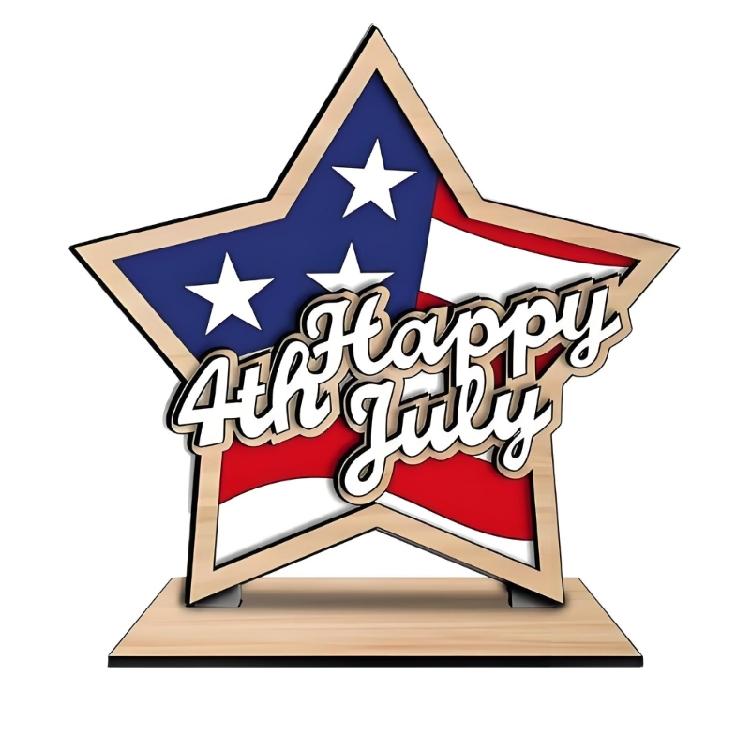 Artistic Wooden Star Desktop Ornament July 4th American Flag Table Display For National Holiday Decors