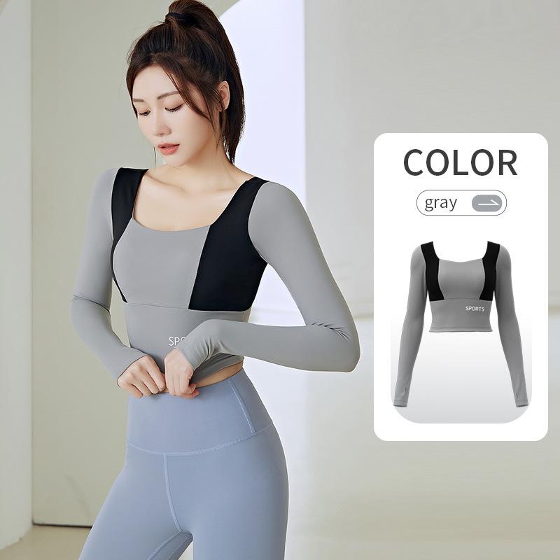 

Рубашки для йоги с длинными рукавами, спортивный топ для фитнеса, йоги, спортивный топ, спортивная одежда для женщин, топы для спортзала, футболки для коррекции фигуры XL серый