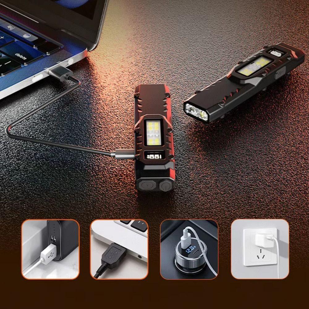 Digital Display LED Ultra-thin Flashlight 1100 Lumens IPX4 Waterproof Slim Pocket Flashlight Double Switch Portable