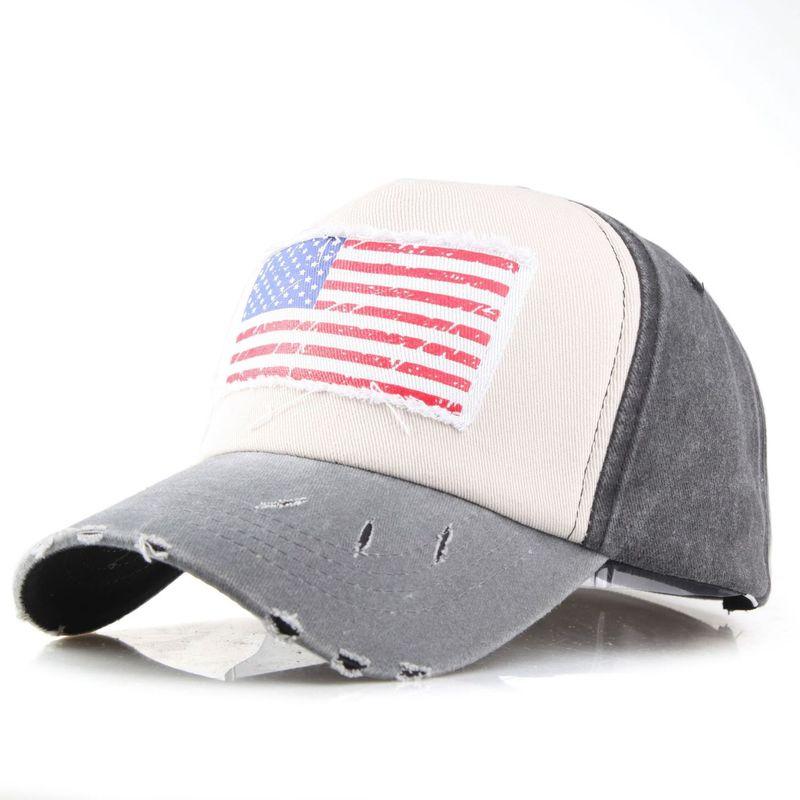 

Pure Cotton Printing Hat National Flag Baseball Cap Trucker Hat Worn Looking Washed-out Hat Outdoor Sun Hat Cross-Border Hot Gray Black
