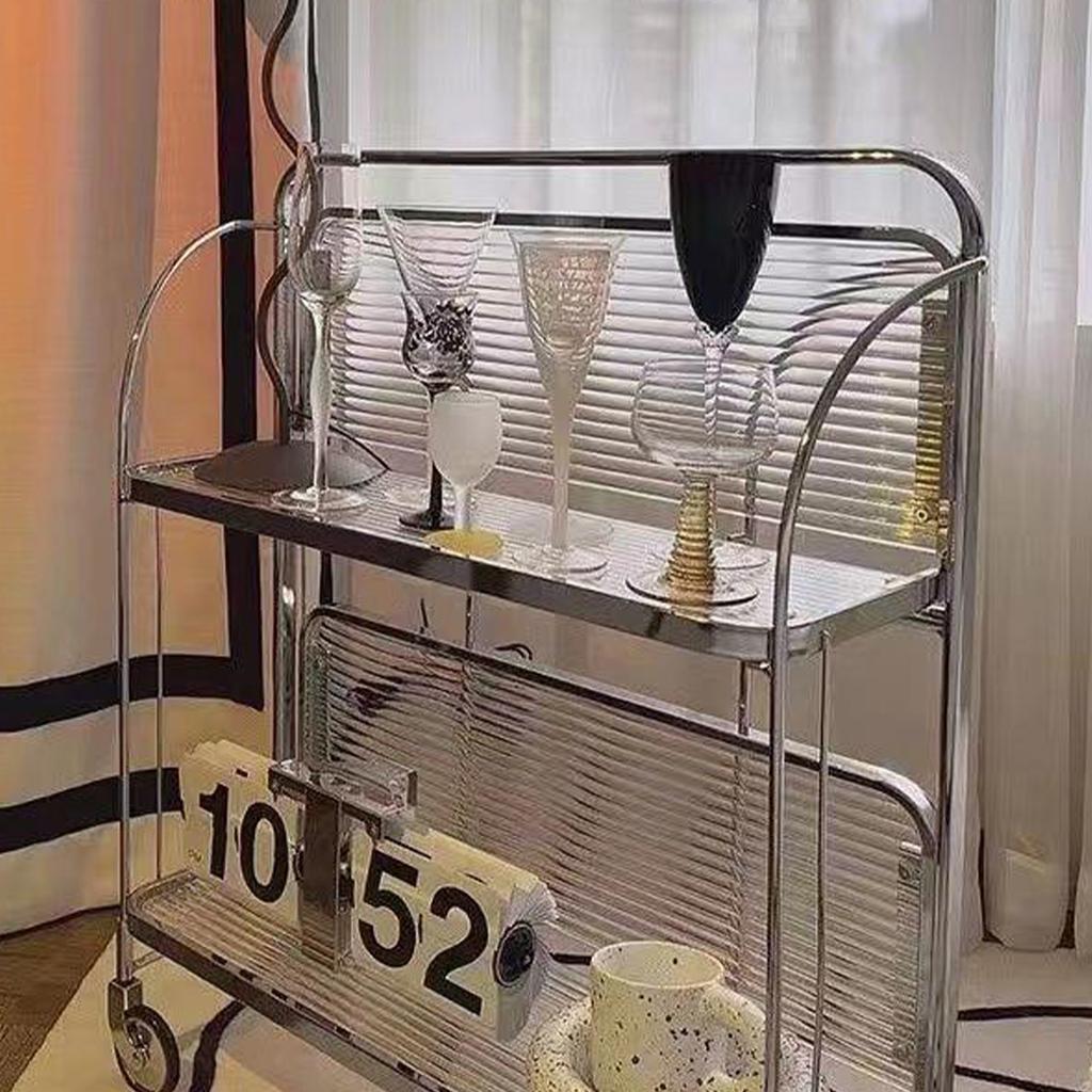 Storage Rolling Cart 2 Tier Glass Utility Organization Mobile Shelving for Bedroom Living Room